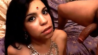 Cute Indian girl with saggy tits receives two cumshots on her face