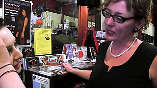 Lesbo mature shop boss seduces shy employee to have sex