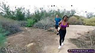 Busty ebon jogging BBC doxy fucks a strangers giant...