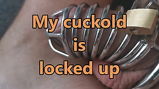 Fucking while cuckold is locked up