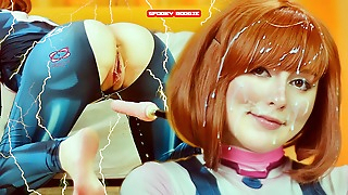 My Hero Academia: Uravity tries don't cum while sex machine fucks her pussy and ass - Spooky Boogie
