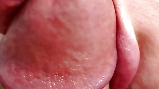 Close-up blowjob with cum in mouth and swallowing
