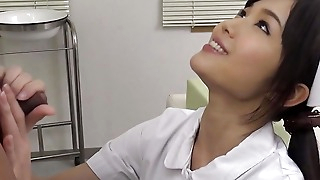 Japanese Brunette nurse Shino Aoi in the doctor's office in oral action uncensored.