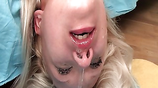 Cute blondiene gets the big penis deep in her throat