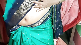 Indian horny mom Striping in green sharee and showing her pussy closeup