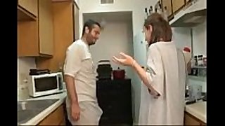 Brother and sister blow job in the kitchen