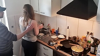 18yo Teen Stepsister Fucked In The Kitchen While The Family is not home