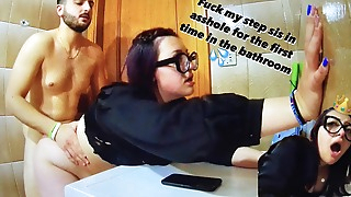 i fuck my stepsis in asshole for the first time in the bathroom