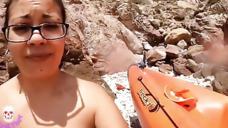 horny kayaking with a follower masturbate on the beach