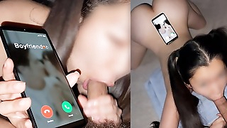 Cheating Girlfriend Ignores Boyfriends Calls While Giving Head - Small Asian
