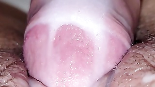 Beautiful pussy covered in lubricant and cum. Close-up pussy fuck creampied
