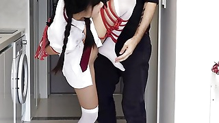 18yo Japanese school girl gets tied up and, suspended, and made to squirt while wearing her school uniform - Baebi Hel