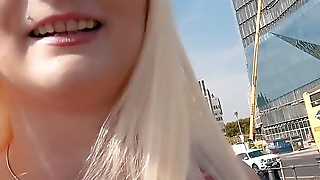 German chubby blonde slut picked up for public blind date