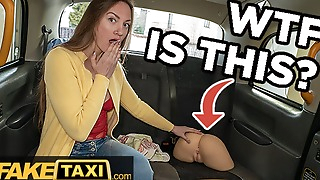 Fake Taxi Brunette babe finds a rubber vagina and offers up her real pussy for free