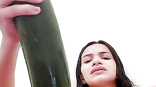 I broke into my pussy sitting on the cucumber and even left my ass all red