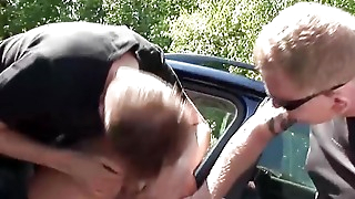 Hot German chick with an amazing body gets gangbanged outdoors