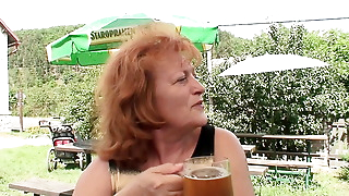 Helga, 69 years old horny, hairy cunt with thick hanging tits lets herself be banged by the strapping grandpa Outdoor