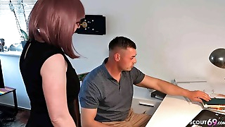 German Female Mature Boss seduce the trainees to Cheating Fuck in the office
