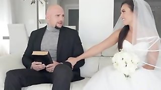 Shameless bride gets her soaking wet pussy hammered
