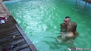 I throw a Swimming pool party with my girlfriend, her girlfriend, we shave her pyussy added to take her residence for fucking.