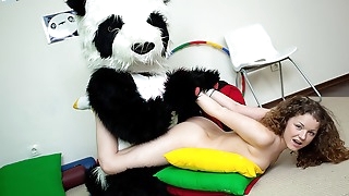 Sporty sexy teen fucks with funny Panda