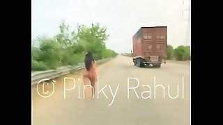 Pinky Naked dare atop Indian Highways